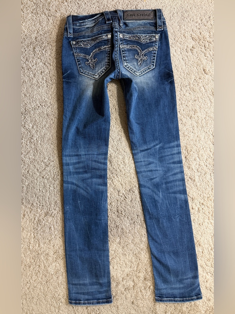 Rock Revival Jeans Womens Size 25 Vivian Straight Y2K Blue Rhinestone Pockets - Picture 7 of 9